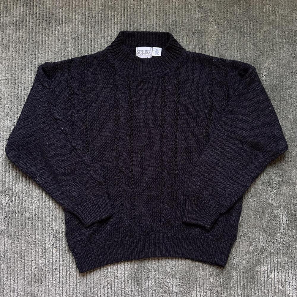 Vintage 80s/90s Black Cable Knit Turtleneck Sweater — Women’s Size L